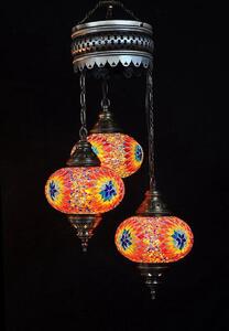 Lampada a sospensione con mosaico turco - Lampada marocchina realizzata a mano - 3 sfere di vetro colorate - Autentica e unica