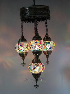 Lampada a sospensione turca con mosaico, lampada da soffitto marocchina fatta a mano, 4 sfere di vetro colorate, stile orientale