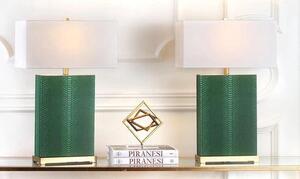 SAFAVIEH Set di 2 lampade da tavolo, lampada moderna in metallo verde scuro con rivestimento in Pelle finta, 20x45x70 cm