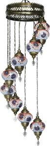 Lampada a sospensione Mosaico Orientale Rosso/Blu, altezza 115 cm, larghezza 30 cm, 9 sfere da 13,5 cm, attacco E14