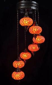 Lampada a sospensione turca a 7 sfere in vetro mosaico arancione – lampadario orientale con 7 sfere in vetro mosaico