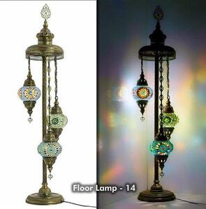 Lampada Mozaïek Oosterse - Lampada da terra turca fatta a mano, altezza circa 85 cm, 3 sfere di vetro colorate, LED E14 incluso