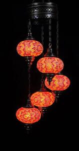 Lampada a sospensione turca a 5 sfere in vetro mosaico rosso/arancione – Lampadari orientali con 5 sfere in vetro mosaico