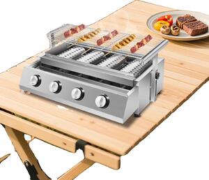 Barbecue a gas, 4 bruciatori, regolabile in altezza, 58 x 40 x 20 cm, compatibile con GPL, acciaio inossidabile