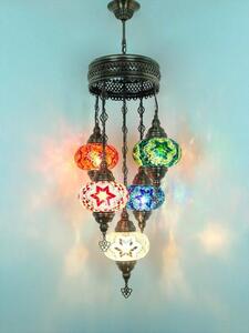 Lampada a sospensione turca a 5 luci in vetro mosaico multicolore – Lampada da soffitto orientale con 5 sfere di vetro