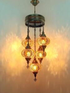 Lampada a sospensione turca a 5 luci in vetro mosaico marrone – lampada da soffitto orientale con 5 sfere
