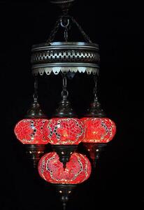 Lampada a sospensione turca a 4 sfere in vetro mosaico rosso – lampadario orientale con 4 sfere in vetro mosaico