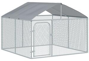 Recinto per Animali Cani Cuccioli 230x230x175 cm in Tubo Zincato con Copertura Argento