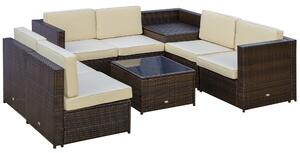 Set Salotto da Giardino 4 Poltrone 2 Poltrone Angolari e 2 Tavolini in Rattan PE Marrone