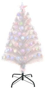 Albero di Natale Artificiale 90 cm 90 Rami con Luci LED e Fibre Ottiche Colorate Bianco