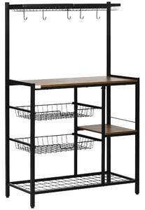 Mobile Cucina con 5 Ganci 3 Ripiani 4 Cestelli 83,5x39x133 cm in MDF e Acciaio Marrone