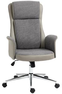 Sedia Poltrona Direzionale da Ufficio 65x72x108-118 cm in Tessuto Effetto Lino e Similpelle Grigia