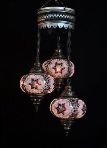 Lampada a sospensione turca - Lampada a mosaico - Lampada marocchina - Autentico lavoro artigianale - 3 sfere di vetro colorate - Altezza 80 cm
