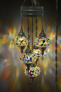 Lampada a sospensione turca a 5 luci in vetro mosaico multicolore – Lampada da soffitto orientale con 5 sfere