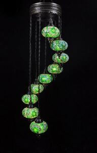 Lampada a sospensione turca a 9 luci in vetro mosaico verde - lampada da soffitto orientale con 7 sfere di vetro