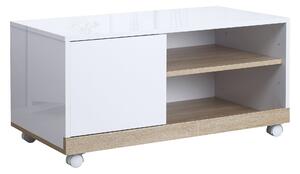 Mobile TV in Legno con Ruote 80x45x39,5 cm Bianco Lucido