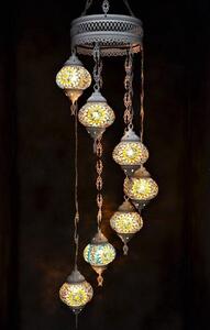 Lampada a sospensione in mosaico di vetro colorato, lampadario orientale con 7 sfere, realizzato a mano in Turchia, bianco crema