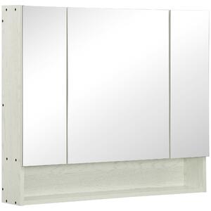 Armadietto a Specchio per Bagno con Ripiani Regolabili 3 Porte e Mensola 90x15x75 cm Bianco