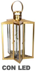 Lanterna con Led in Metallo stella oro cm 27,5x27,5xh42/48