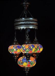 Lampada a sospensione turca a 4 sfere in vetro mosaico dai colori vivaci – lampada da soffitto orientale con 4 sfere in vetro mosaico