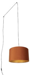 Lampada a sospensione nera con spina e paralume arancione con interno dorato 35cm - Cavalux