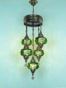Lampada a sospensione turca a 5 sfere in vetro mosaico verde – lampadario orientale con 5 sfere in vetro mosaico
