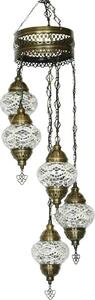 Lampada a sospensione Mosaico orientale, trasparente, altezza 97 cm, larghezza 20 cm, diametro 13,5 cm, attacco E14, rame