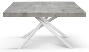 Tavolo allungabile grigio cemento con gambe incrociate bianche tubolari menego 180x90