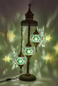 Lampada da terra turca Mozaik realizzata a mano in verde con 3 sfere di vetro per un ambiente elegante