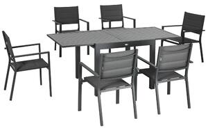 Set Tavolo Allungabile e 6 Sedie da Giardino in Alluminio Grigio