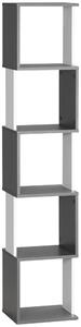 Libreria Moderna Salvaspazio a 5 Ripiani 33x28x161 cm in Legno Grigio e Bianco