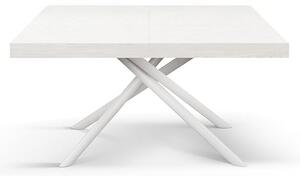 Tavolo allungabile bianco frassinato con gambe incrociate bianche tubolari menego 140x90