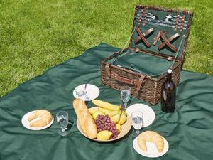 Cesto da picnic per 4 persone in vimini marrone con set di posate, bicchieri da vino e borsa termica con cavatappi Coperta inclusa Beliani