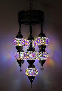 Lampada a sospensione turca a 7 sfere in vetro mosaico multicolore – lampadario orientale con 7 sfere in vetro mosaico