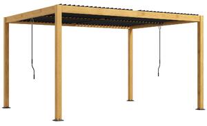 Outsunny Pergola 3 x 4 m bioclimatica tonnelle con lamelle orientabili manovella, design contemporaneo, alluminio - nero e naturale