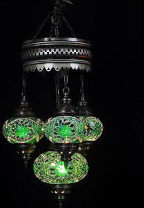 Lampada a sospensione turca a 4 sfere in vetro mosaico verde – lampadari orientali fatti a mano con 4 sfere