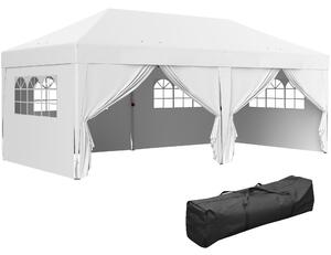 Outsunny Gazebo da giardino esterno gazebo pieghevole 3 x 6 m con 6 pareti laterali, sacca per il trasporto inclusa, bianco