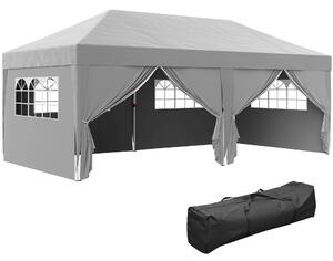 Outsunny Gazebo da giardino esterno gazebo pieghevole 3 x 6 m con 6 pareti laterali, borsa inclusa, grigio