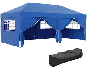 Outsunny Gazebo da giardino esterno gazebo pieghevole 3 x 6 m con 6 pareti laterali, sacca per trasporto inclusa, blu