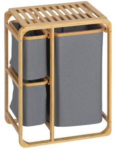 Cesto Portabiancheria 3 Scomparti Estraibili 50x32x69,7 cm in Tessuto e Bambù