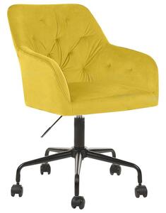 Sedia girevole da ufficio in velluto giallo regolabile in altezza e con schienale imbottito Beliani