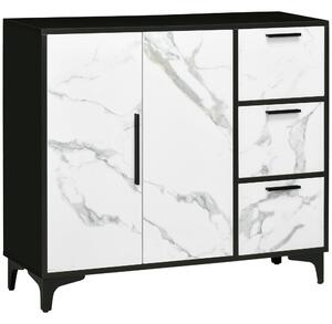 Mobile Dispensa 2 Ante 3 Cassetti 90x30x80 cm in MDF e Acciaio Bianco e Nero
