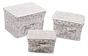 Set 3 Scatole in vimini spaccato jack biancorettangolare