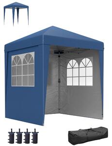 Outsunny Pergola da giardino barnum pop-up pieghevole regolabile in altezza protezione UV 30+ 3 pareti laterali blu scuro