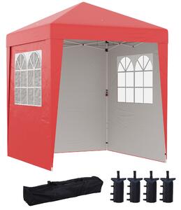 Outsunny Gazebo da giardino pop-up automatico pieghevole, regolabile in altezza e protezione UV 30+ 3 pareti laterali, rosso | Aosom Italy
