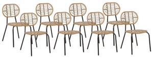 Set di 8 sedie con cuscino di seduta in rattan naturale intrecciato stile boho esterni interni Beliani