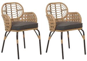 Set di 2 sedie in rattan con cuscino di seduta naturale intrecciato stile boho esterno interno giardino Beliani