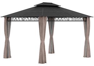 Outsunny Padiglione da giardino con tetto in policarbonato 4 pareti laterali anti-UV zanzariere 4 x 3 m