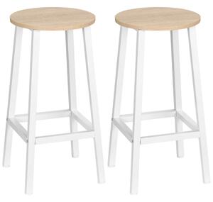 Set 2 Sgabelli da Cucina con Piano Liscio e Poggiapiedi 32,5x32,5x65 cm in Truciolato e Acciaio Bianco