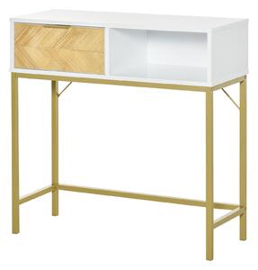Consolle Ingresso 1 Cassetto 80x30x80,5 cm in Legno Bianco e Oro